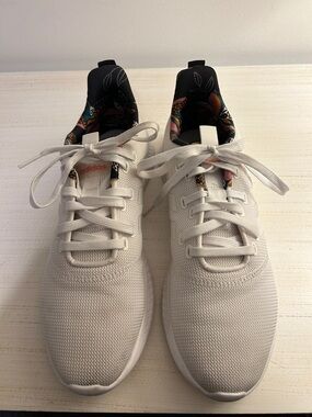 adidas White Knit Sneakers with Floral Inner Collar